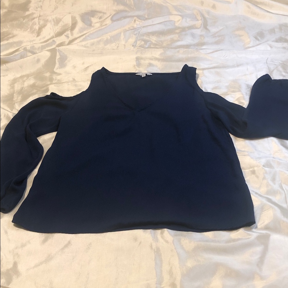 Naked Zebra Navy Blue Cold Shoulder Blouse